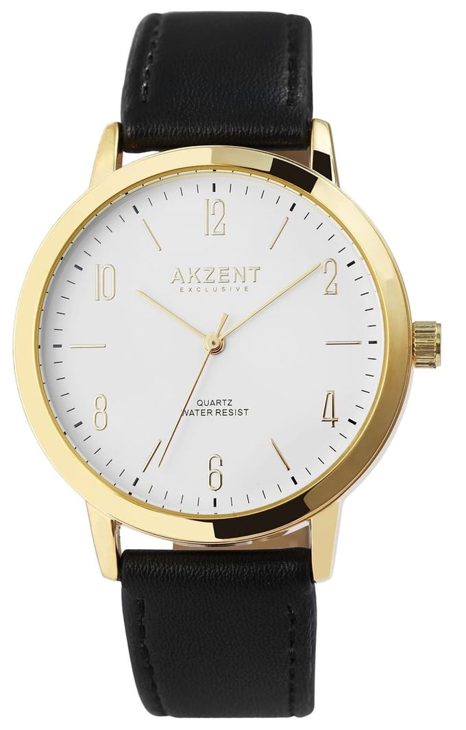 AKZENT Herenhorloge imitatieleer Khalid, goudkleurig, 3 ATM