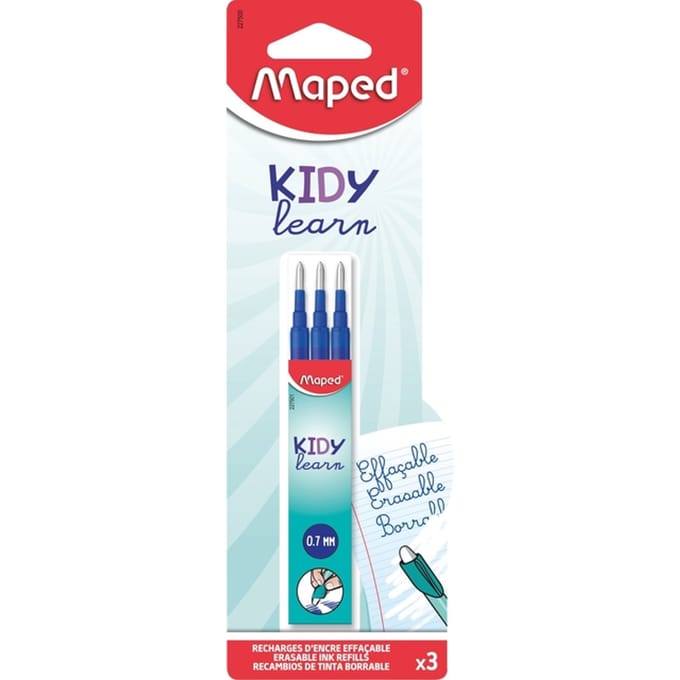 Balpenvulling Maped Kidy uitwisbaar medium blauw blister à 3 stuks