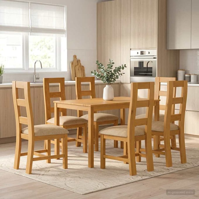 vidaXL - Eetkamerset - 7 - st - Beige - Massief - Eikenhout