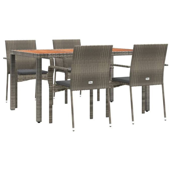 vidaXL - 5-delige - Tuinset - met - kussens - poly - rattan - grijs