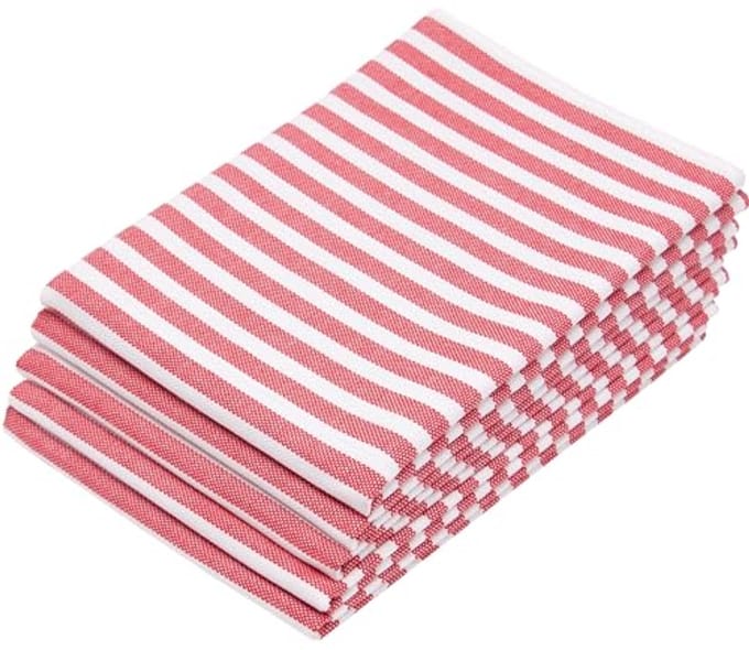 Set van 5 Gestreepte Theedoeken 50x70 cm in Rood-Wit
