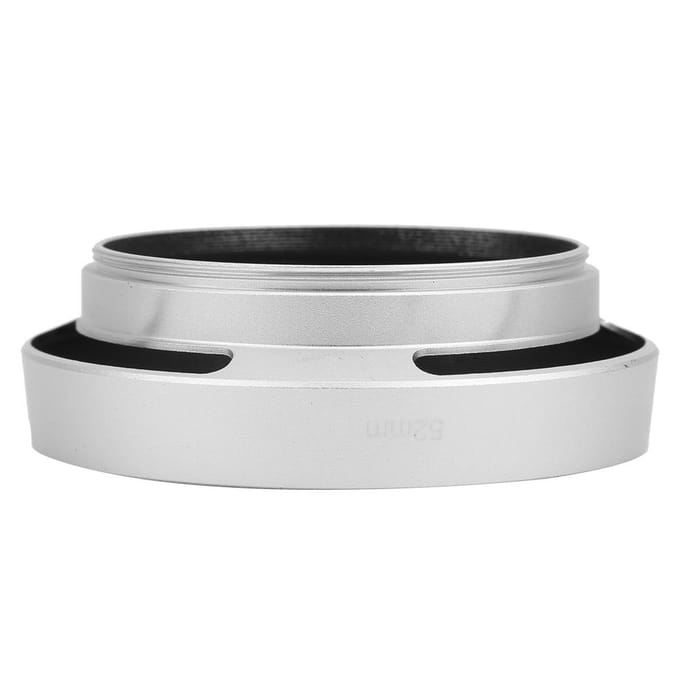 Universele Aluminiumlegering Draagbare Holle Camera Schuin Objectiefkap Zonnekap Zilver52mm white
