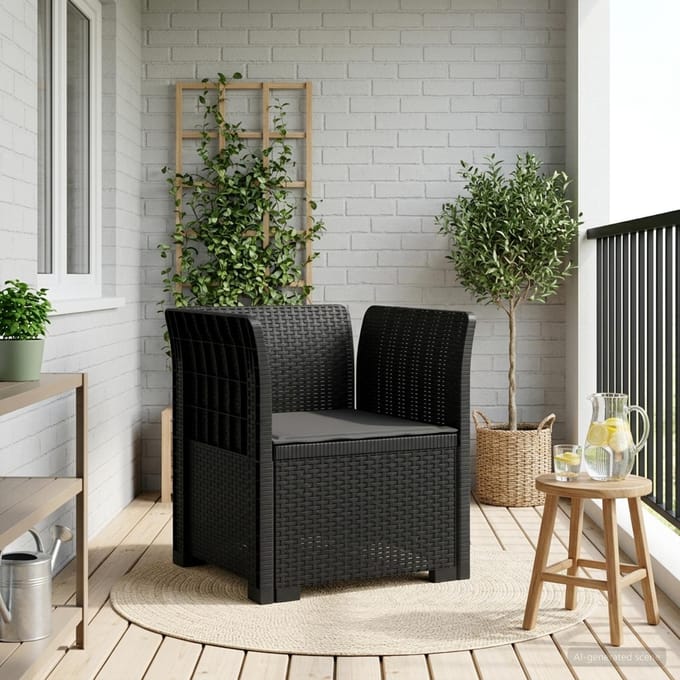 vidaXL - Eén-zits - Fauteuil - met - Kussen - Rieten - Look - PP - Antraciet