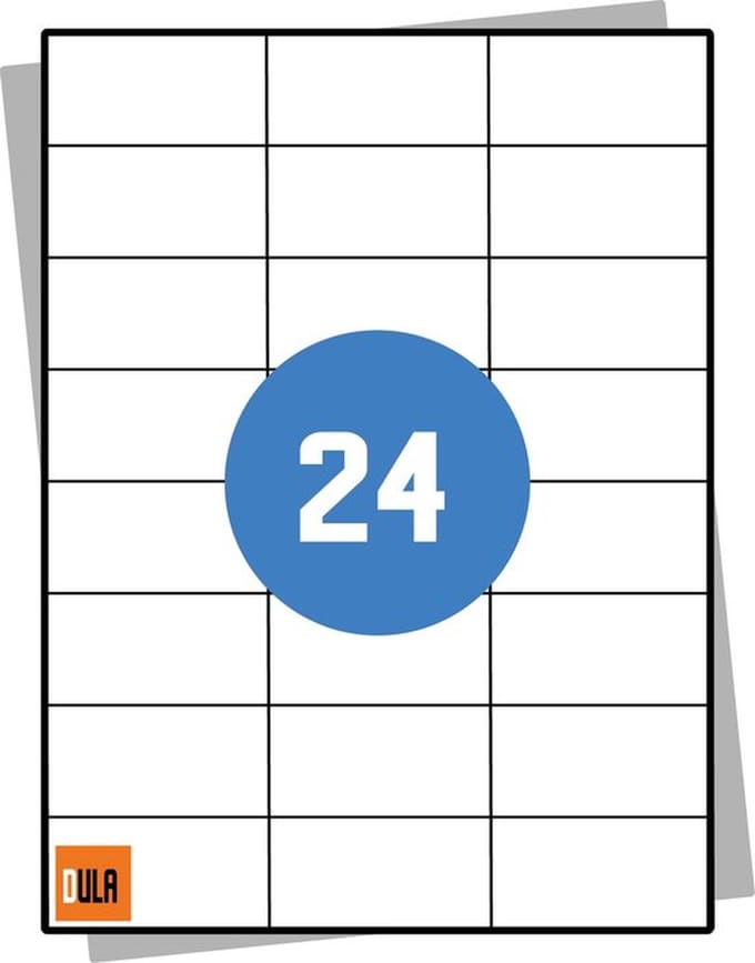DULA Etiketten - Stickervellen A4 - 24 stickers per vel - 70 x 37 mm - 10 vel