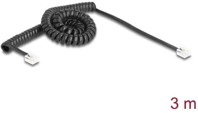 Delock Telephone Cable / Coiled Cable RJ11 plug to RJ11 plug black 3 m