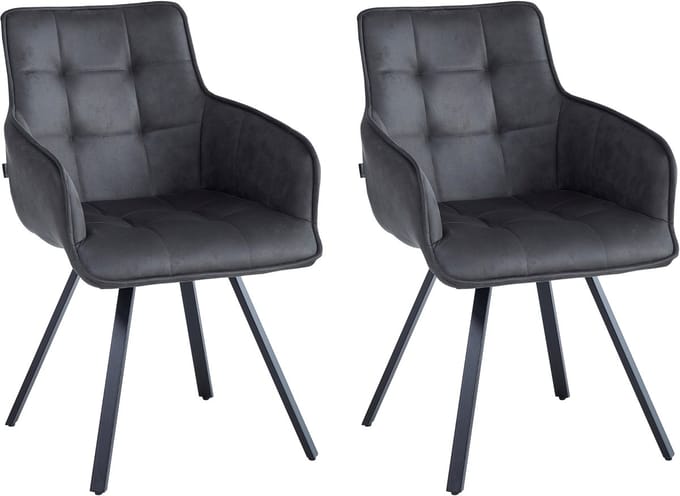 Colenis® - Taha Eetkamerstoel - Set Van 2 - Antraciet - Microfiber Stof - Met armleuning - Draaistoel - 180°