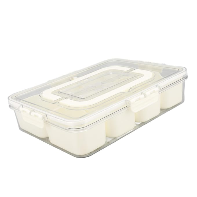 Boîte à collation portable 8 compartiments plateaux à collation transparents plateau de service divisé avec couvercle et L white