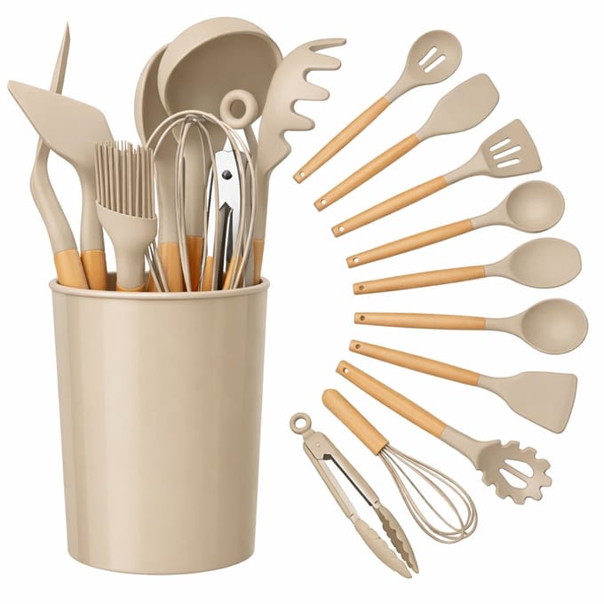 Kadirelli Keukengerei Set - Beige - 10-delig met Houder