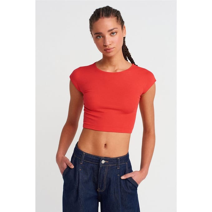 Slim Fit Crop Jersey Blouse