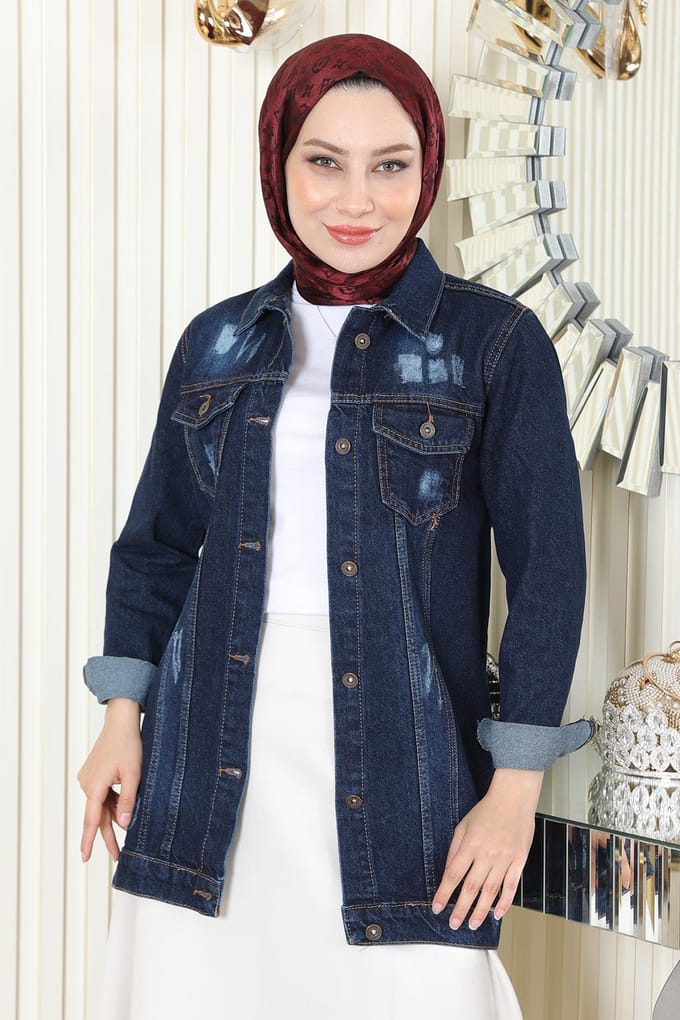 Geknopt Denim Jasje Donker Denim