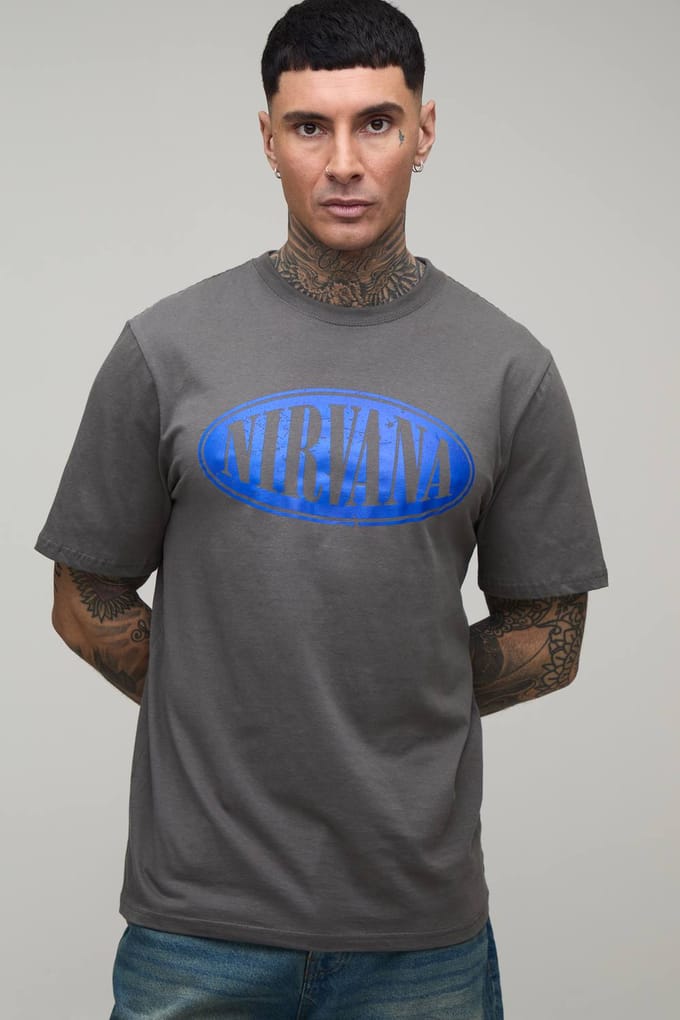 Lang Regular Nirvana Licentie Print T-shirt | Charcoal | Size Small