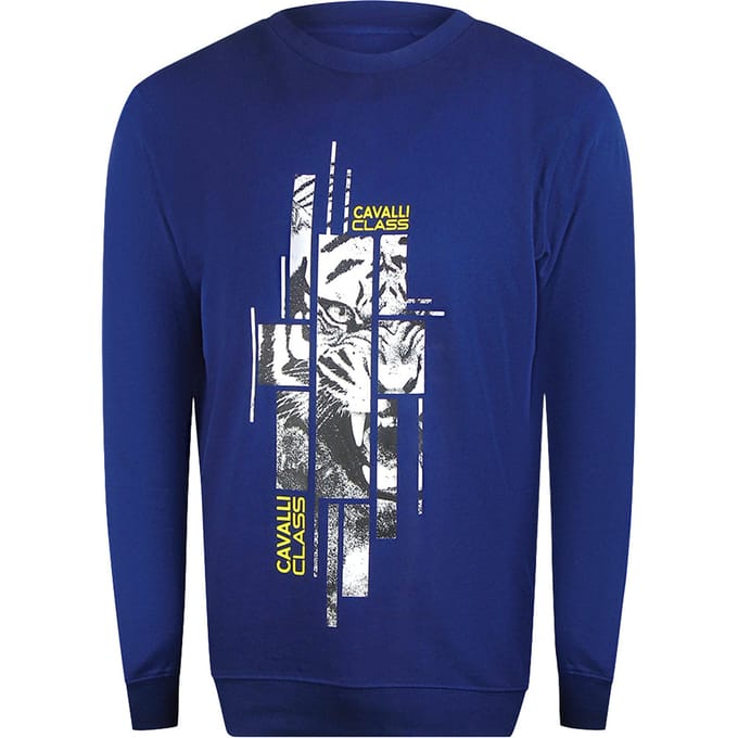 Cavalli Class Splintered Tiger Graphic Iris Blue Sweatshirt