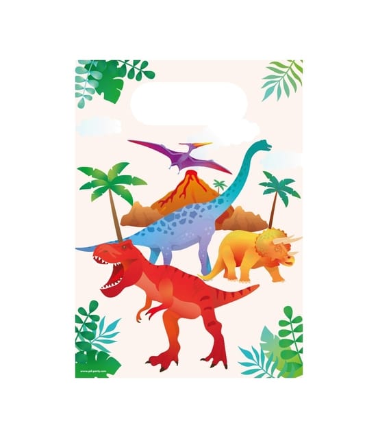 Gift bag | Papier | 6 stuks | Thema: Dino | Kleur: Wit
