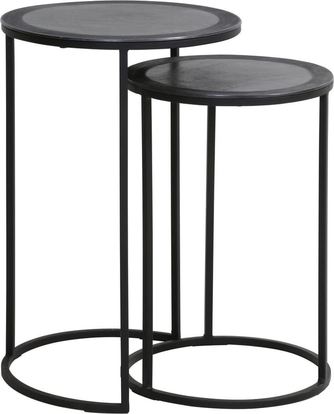 Light & Living Bijzettafel Talca - Antiek Lood Edge - Ø40+Ø35 - Luxe