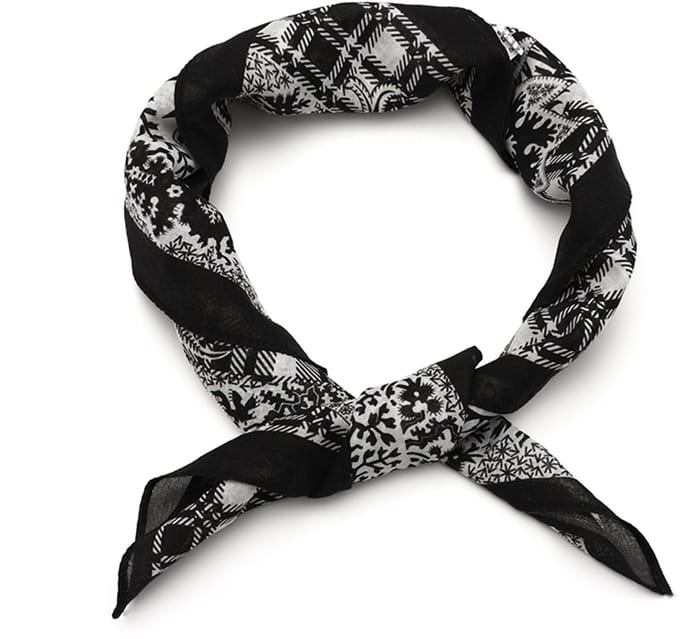 Vierkante Sjaal met Barok Paisley- en Patchworkdessin (63x63cm) - Zwart