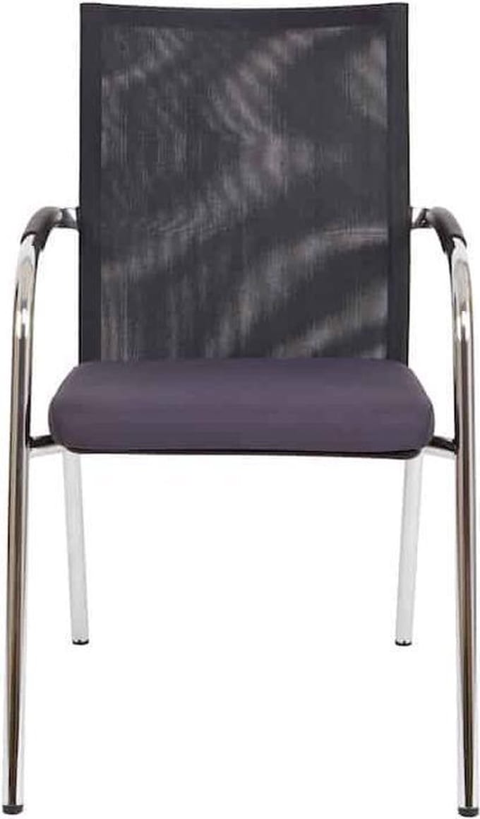 Vergaderstoel F260 4-poots frame met zwarte rug mesh en rode zitting