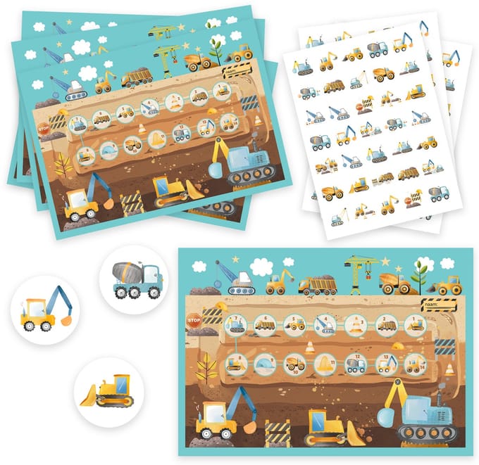 Beloningssysteem Bouwvoertuigen - Beloningskaarten en Stickers - Zindelijkheidstraining
