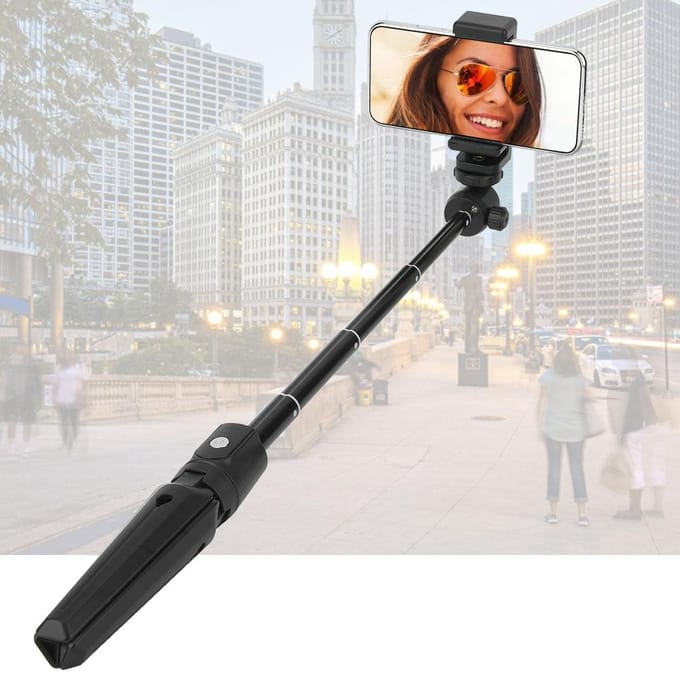 Trépied Selfie Stick 2 en 1 avec Télécommande pour Android pour Téléphone Mobile iOS blanc