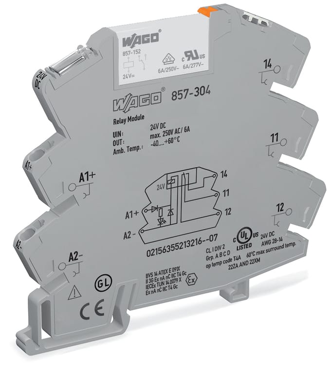 WAGO 857-304 Relaismodule 24VDC 6A Enkele Omschakeling - 857-304