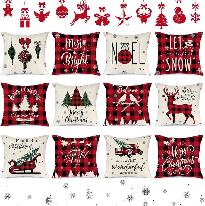 12 stuks kerstkussenslopen 45x45 cm rood zwart geruit winter decoratie