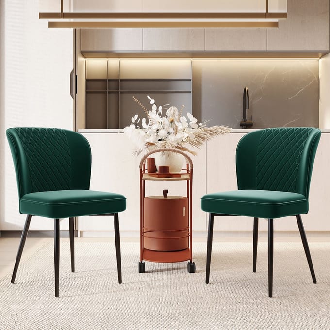 REDOM - Eetkamerstoel - Ergonomisch En Gestoffeerd - Modern - Voor Eetkamer - Fluweel En Metaal - Groen