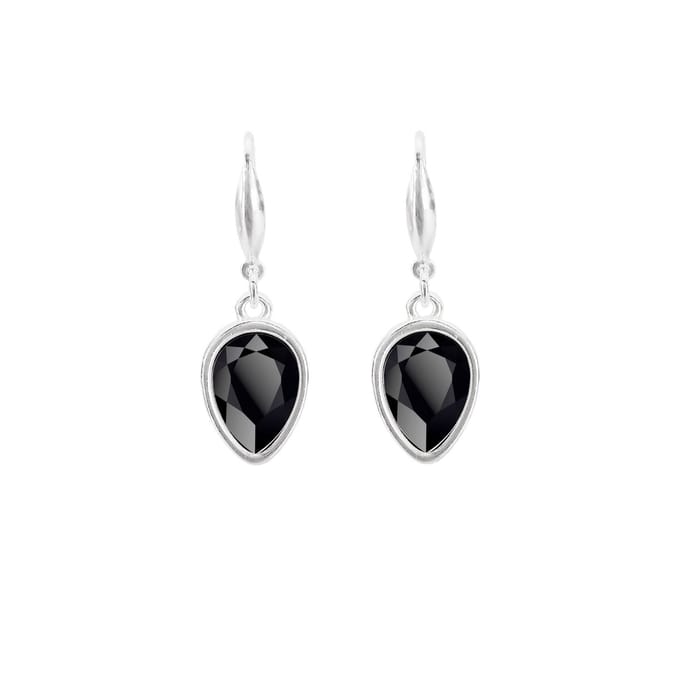 Jet black Oorhangers - sterling zilver