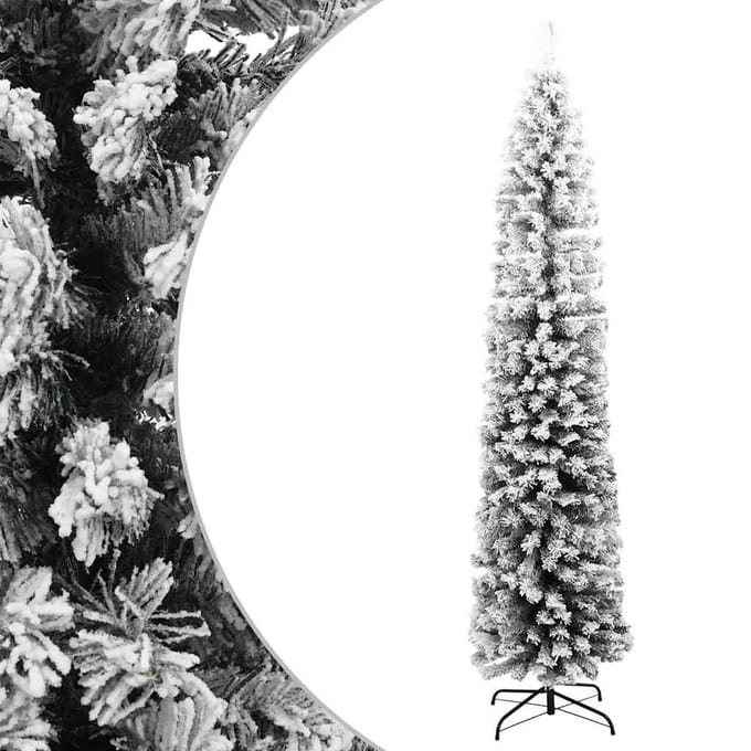 vidaXL - Kunstkerstboom - met - sneeuw - smal - 240 - cm - PVC - groen