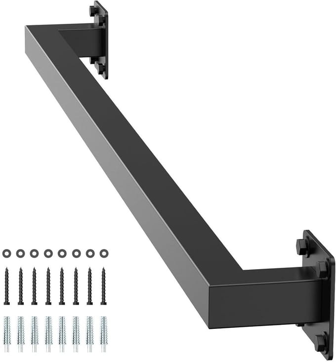 Wandgemonteerde trapleuning - Stevige leuning - Veilige ondersteuning - Koolstofstaal constructie - 1215 mm - Zwart