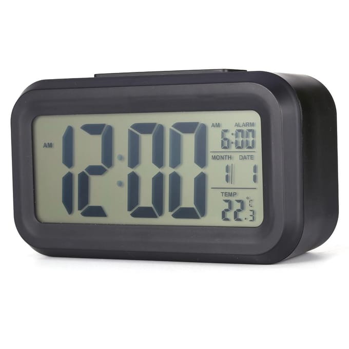 LED Achtergrondverlichting Digitale Snooze Bureau Wekker Temperatuur Kalender Weergave Lokaal gray