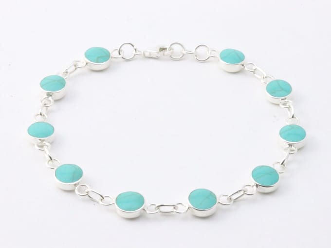 Hoogglans zilveren armband met groene turkoois