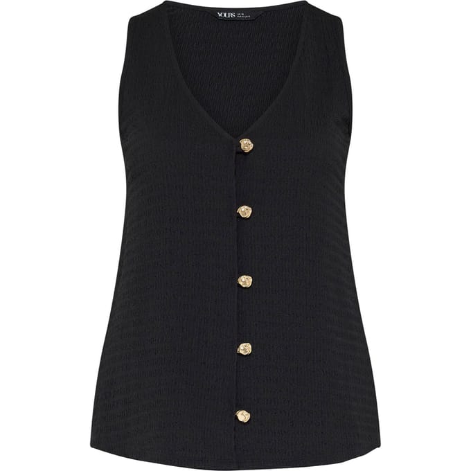 Yours Zwart Getextureerd Gilet Met Knoopsluiting Size 42