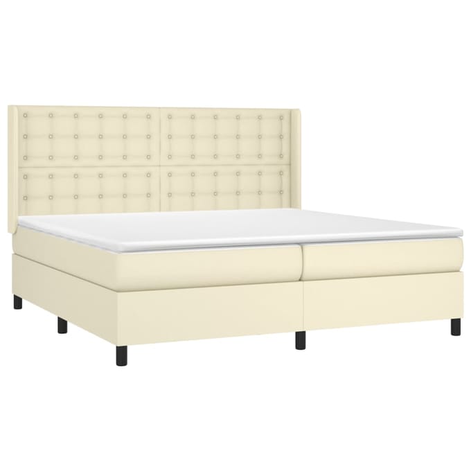vidaXL - Boxspring - met - matras - kunstleer - crèmekleurig - 200x200 - cm
