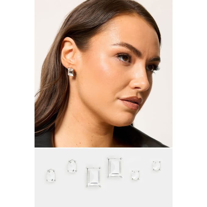 Yours 3Pack Zilverkleurige Diamanten Oorknopjessize One Size