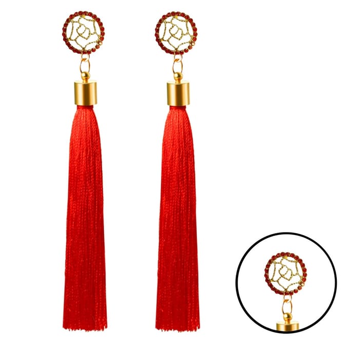 Fako Bijoux® - Oorbellen - Kwast - Roos Strass - Rood