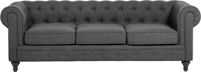 CHESTERFIELD - Driezitsbank - Grijs - Polyester
