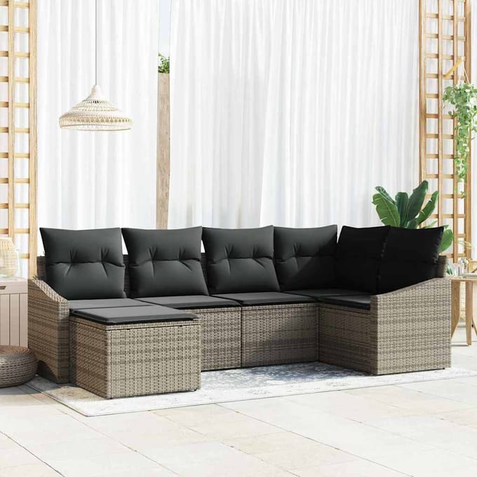 vidaXL - Tuin - Eettafel - Set - 6 - st - Grijs - Poly - Rattan - en - Poedergecoat - Staal
