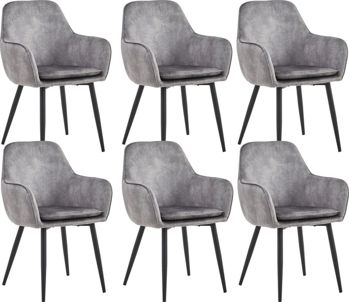 Colenis® - Levan eetkamerstoel - Set Van 6 - Grijs - Adoré Velvet - Industrieel - Met armleuning