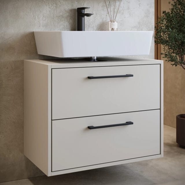 Badplaats Wastafelkast Set Florence 60 x 35 cm – Beige – Badmeubel met Spiegelkast