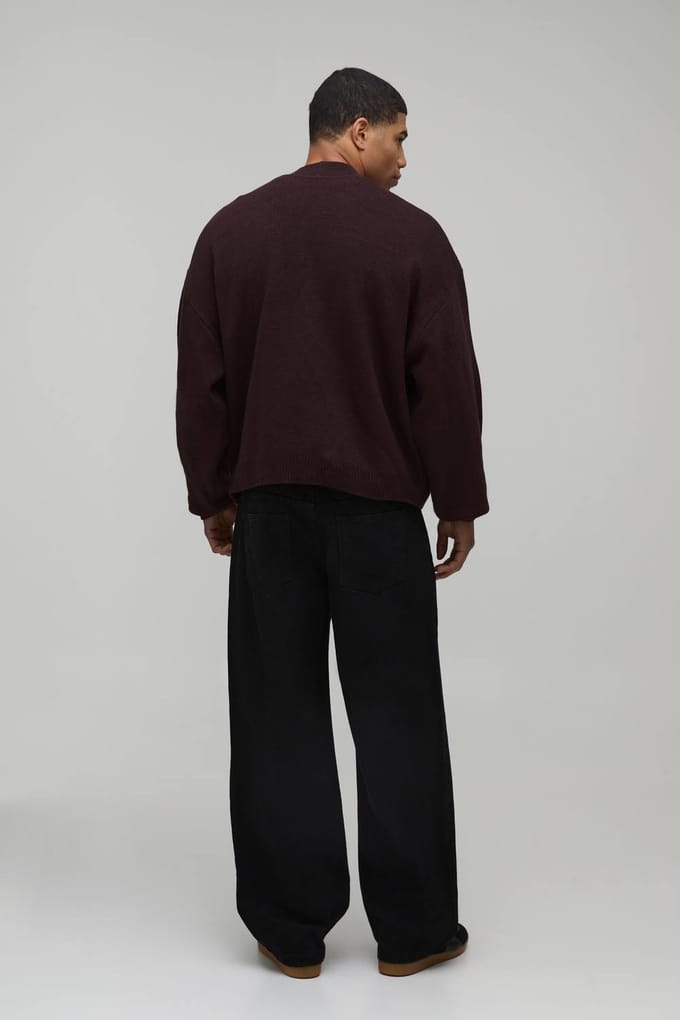 Oversized Boxy Soft Touch Knitted Cardigan | Chocolate | Size Small