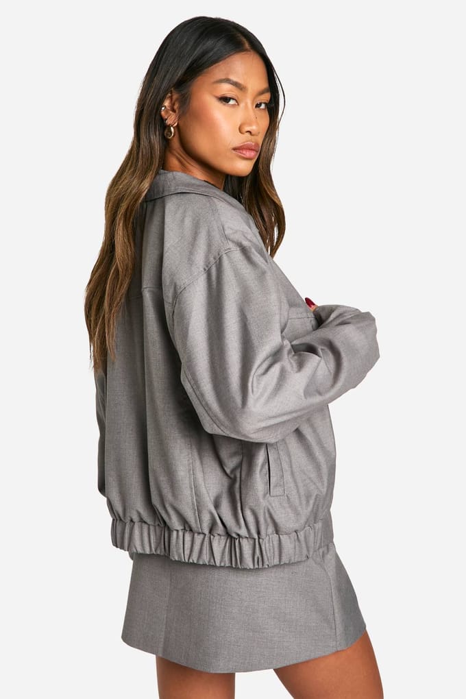 boohoo Dames Woven Bomber Jacket | Grey | Maat: 8