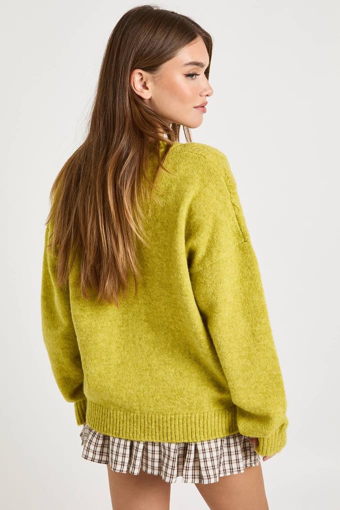 boohoo Dames Chunky gebreide V-hals kabeltrui | Chartreuse | Maat: Small