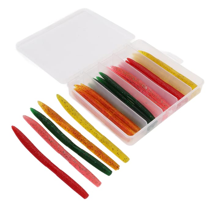 50 stuks/doos Noodle Worm Soft Bait Vislokset met Rubber O-ring Kunstmatig Zacht Aas white