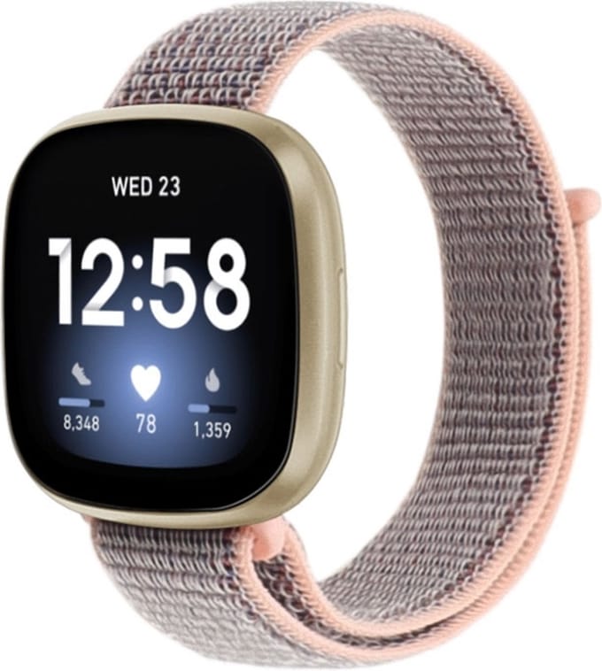 Nylon bandje - geschikt voor Fitbit Versa 3 / Sense - zandroze