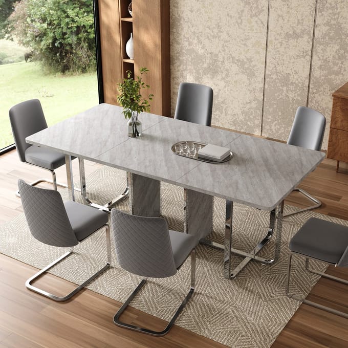 REDOM - Eettafel - Rechthoekig - Modern - MDF En Metaal - Grijs - 180 X 80 Cm