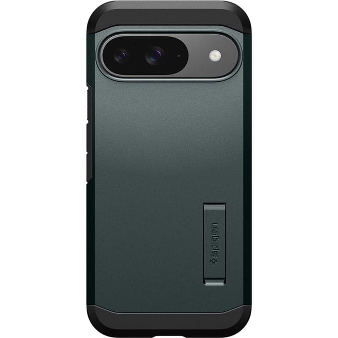 Spigen Tough Armor Hoesje Geschikt voor Google Pixel 9 / 9 Pro - Back Cover met Kickstand Groen