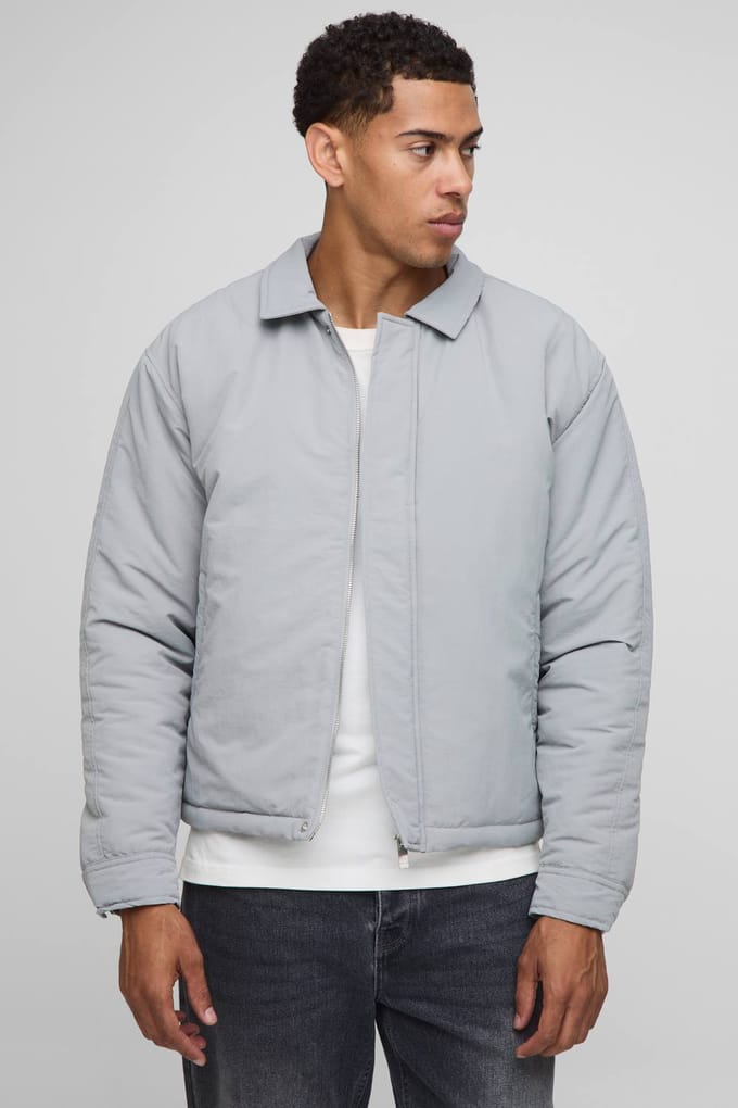 Boxy Fit Peached Crinkle Nylon Coach Jacket | Grey | Size Small