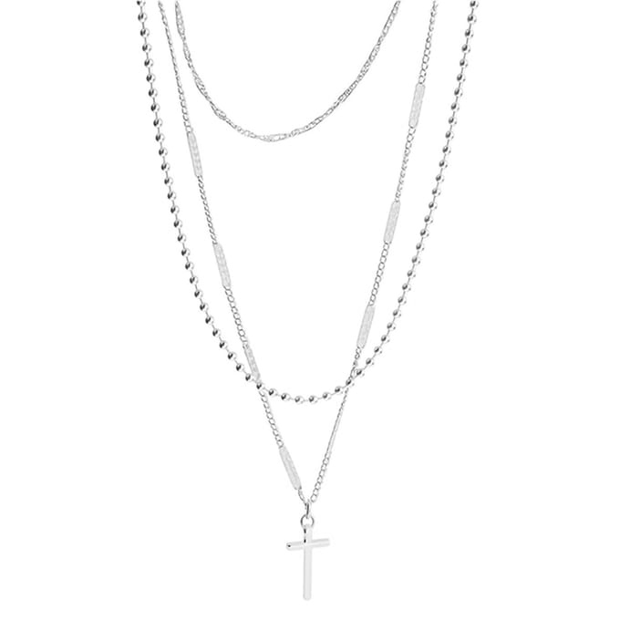 EmmyRovi – Layer Ketting – RVS – Zilverkleur – Cross Pendant - Kruis - Cadeau