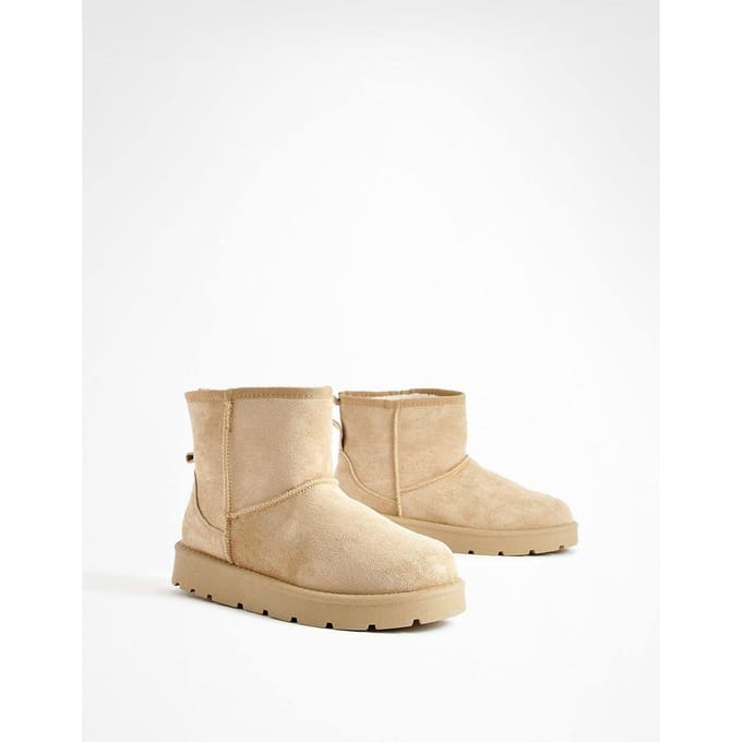 boohoo Dames Mini Cosy Boots | Zand | Maat: 37