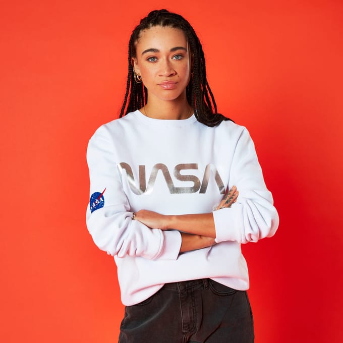 Nasa Metallic Logo Unisex Sweatshirt - White - M