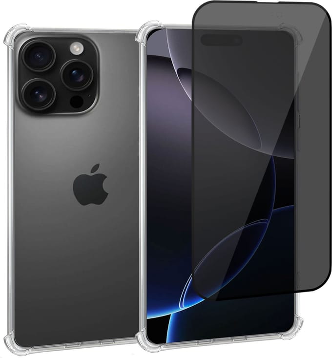 Geschikt voor Apple iPhone 16 Pro Max - Hoesje + Privacy Screenprotector – Privé - Gehard Glas Cover